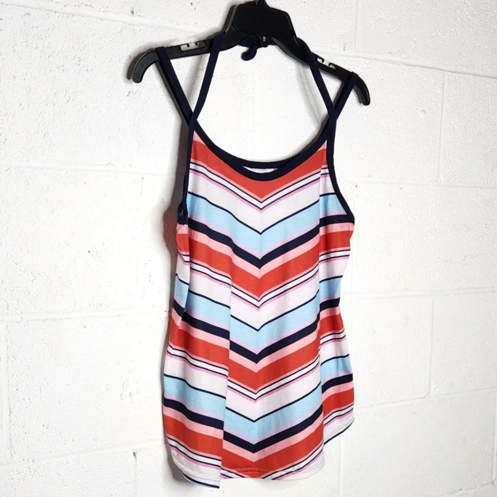 Cute Muti-Colored V-Striped Tank with Halter Straps - Picture 2 of 4